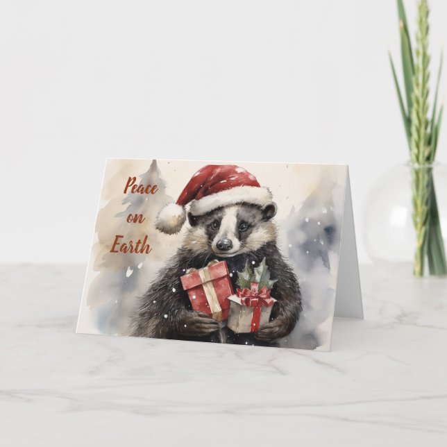 Whimsical Badger Christmas Card Karte (Vorderseite)