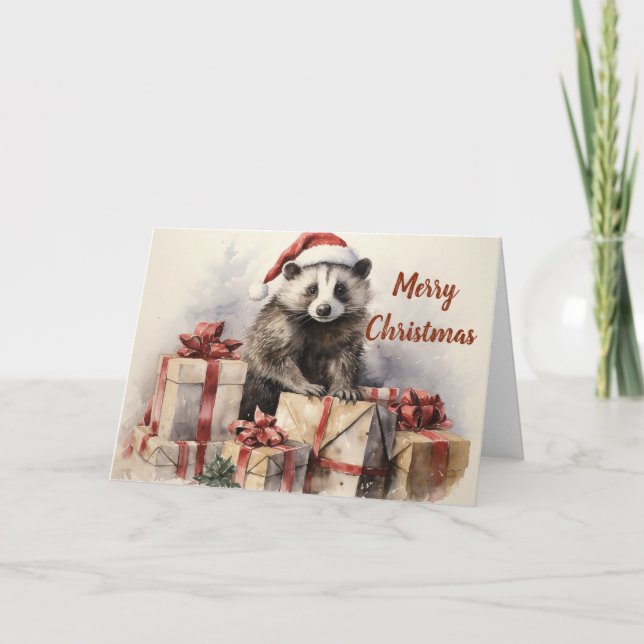 Whimsical Badger Christmas Card Karte (Vorderseite)