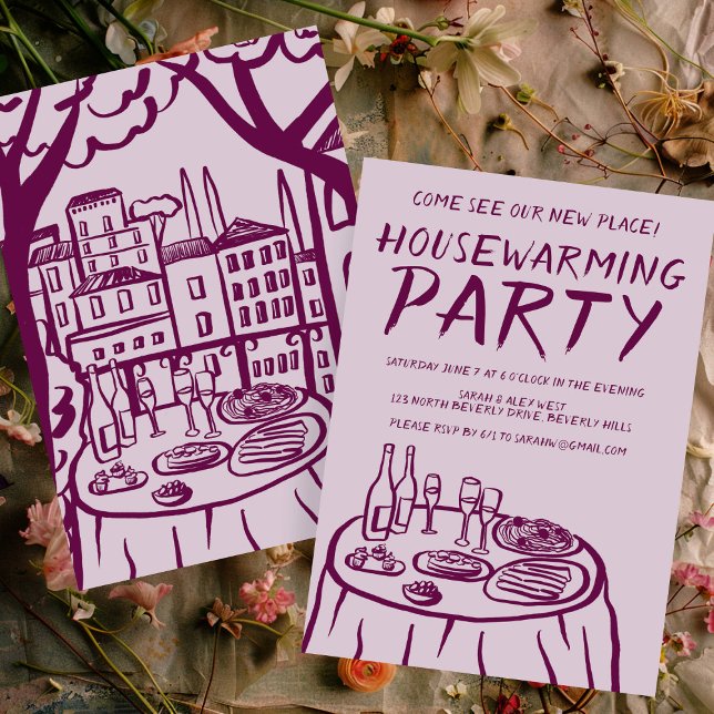 Whimsical Balcony Apartment Custom Housewarming Einladung (Whimsical Balcony Apartment Custom Housewarming Invitation Trendy Hand Drawn New Home Party
)