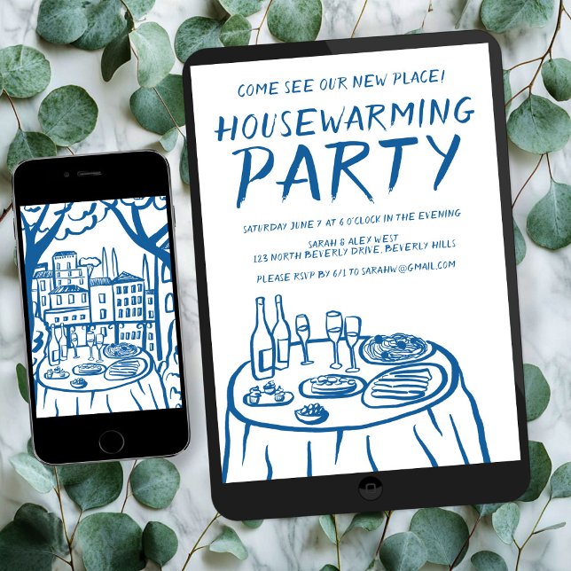 Whimsical Balcony Apartment Custom Housewarming Einladung (Whimsical Balcony Apartment Custom Housewarming Digital Download Evite Invitation
)