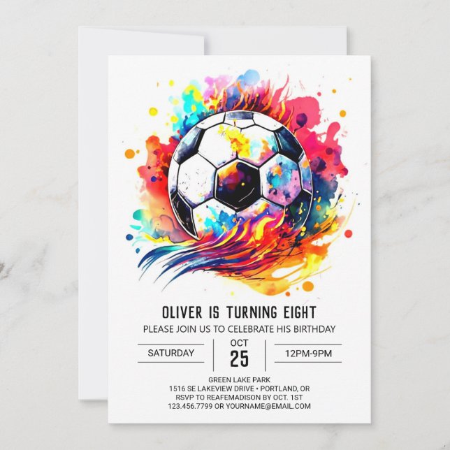 Whimsical Ball Editable Soccer Geburtstag Einladung (Vorderseite)