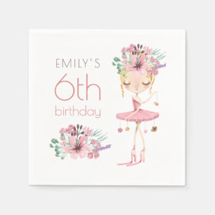 Whimsical Ballerina Floral 6. Geburtstagsparty Gir Serviette