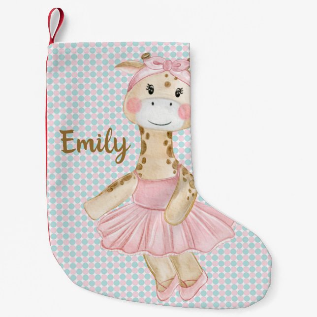 Whimsical Ballerina Giraffe Personalisiert Kleiner Weihnachtsstrumpf (Vorderseite)