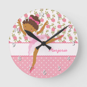 Whimsical Ballerina Girly Floral Pink Personalized Runde Wanduhr