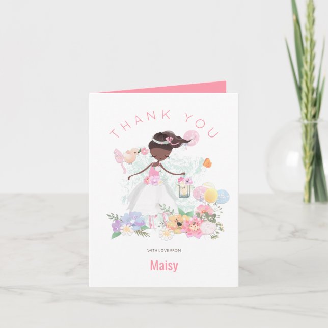 Whimsical Ballet Dancer Pink Florals Girl Dankeskarte (Vorderseite)