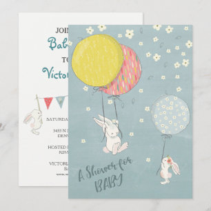 Whimsical Balloon Bunny Rabbits Babydusche Einladung