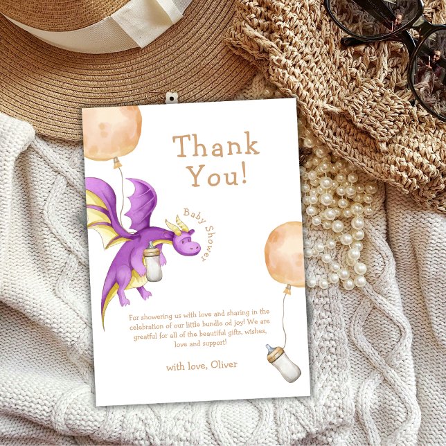 Whimsical Balloon Fairy Dragon Flasche Baby Dusche Dankeskarte (Whimsical Balloon Fairy Dragon Bottle Baby Shower Thank You Card)