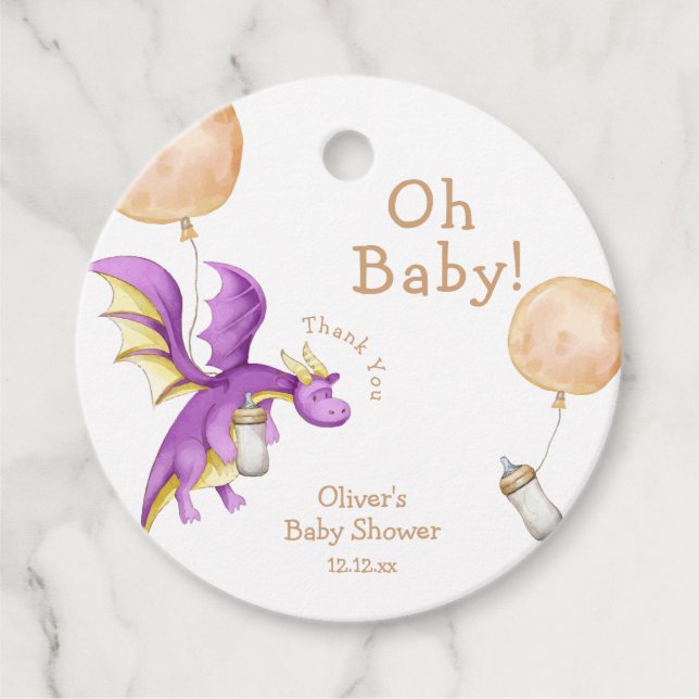 Whimsical Balloon Fairy Dragon Flasche Baby Dusche Geschenkanhänger (Vorderseite)