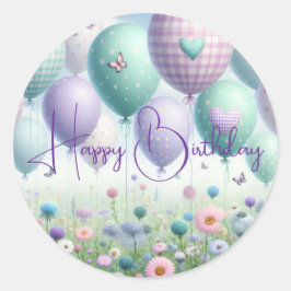 Whimsical Balloons Happy Birthday Sticker