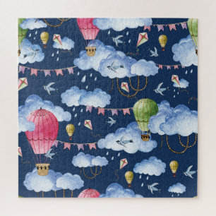 Whimsical Balloons: Wasserfarben-Wolkenmuster Puzzle