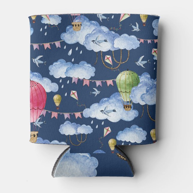 Whimsical Balloons: Watercolor Cloud Pattern Dosenkühler (Vorderseite)