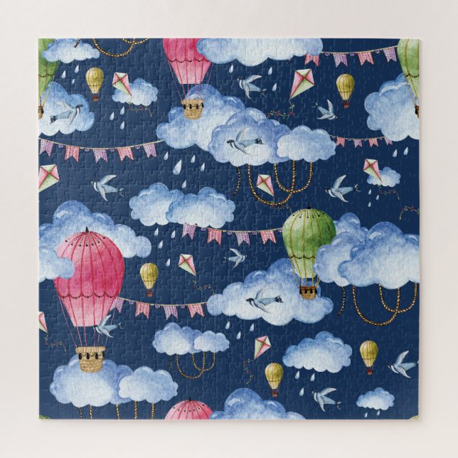 Whimsical Balloons: Watercolor Cloud Pattern Puzzle (Vertikal)