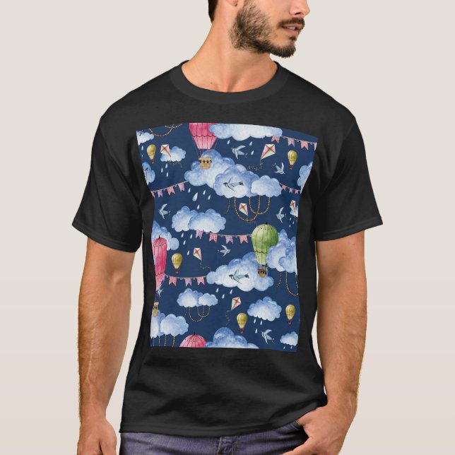 Whimsical Balloons: Watercolor Cloud Pattern T-Shirt (Vorderseite)