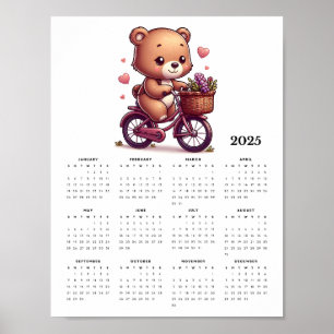 Whimsical Bär Reiten eines Fahrrads Mauerkalender Poster