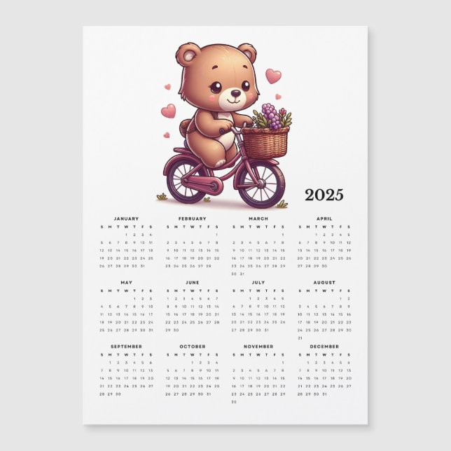 Whimsical Bärenfahrrad 2025 Magnet-Kalender Magnetkarte (Vorderseite)