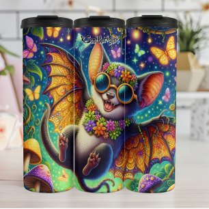 Whimsical Bat mit Blume Crown Thermosbecher
