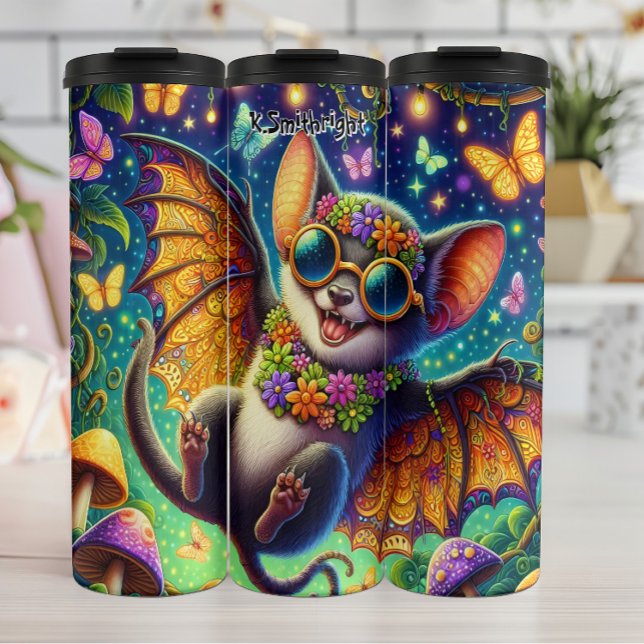Whimsical Bat mit Blume Crown Thermosbecher (Von Creator hochgeladen)