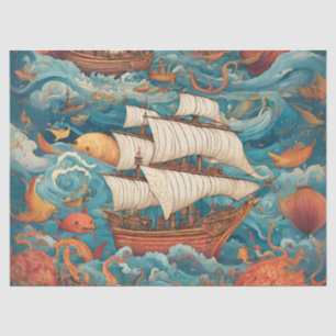 Whimsical Battleship AI-generiertes Design Seidenpapier