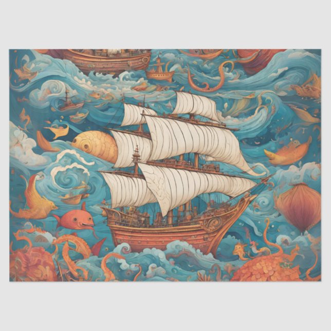 Whimsical Battleship AI-generiertes Design Seidenpapier (Vorderseite)