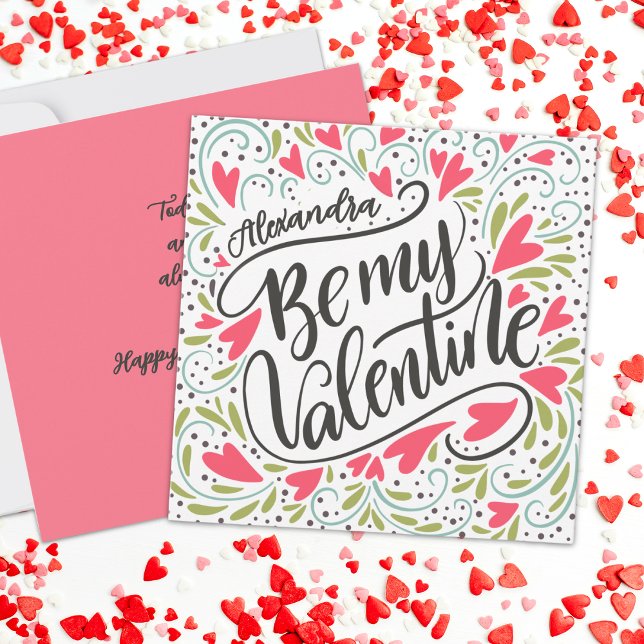 Whimsical Be My Valentine Custom Name Flat  Karte (Von Creator hochgeladen)