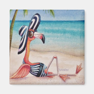Whimsical Beach Babe Pink Flamingo Nr. 1 Magnet
