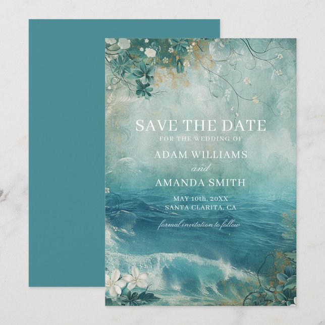 Whimsical Beach Hochzeit in Urlaubsort Save The Date (Vorne/Hinten)