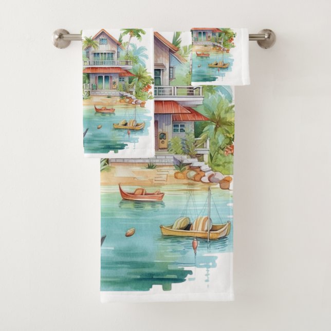 Whimsical Beach Houses Badhandtuch Set (Insitu)