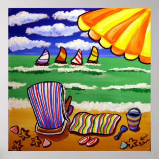 Whimsical Beach Regenschirm Livemusik Folk Art Pos Poster