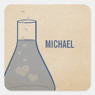 Whimsical Beaker Stickers, blau Quadratischer Aufkleber