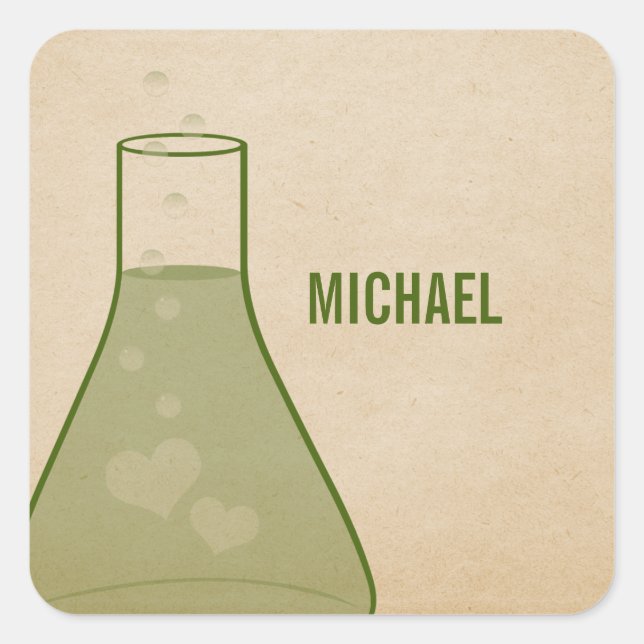 Whimsical Beaker Stickers, grün Quadratischer Aufkleber (Vorderseite)