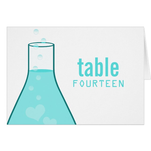 Whimsical Beaker Tischnummer Card, Aqua (Vorderseite (Horizontal))