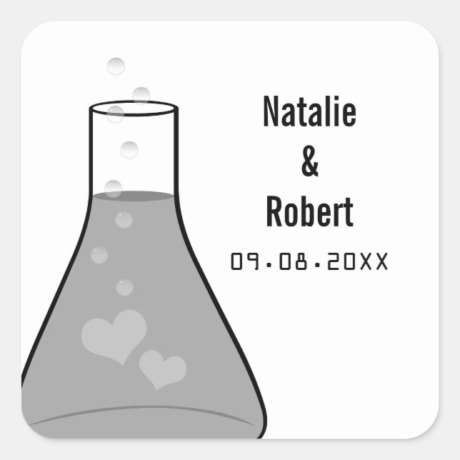 Whimsical Beaker Wedding Stickers, grau Quadratischer Aufkleber (Vorderseite)