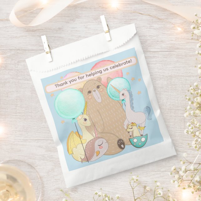 Whimsical Bear, Drache, Einhorn, Magische Freunde Geschenktütchen (Ausgeschnitten)