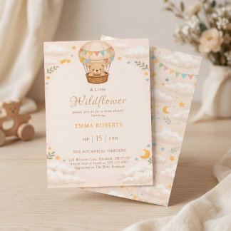 Whimsical Bear Hot Air Balloon Wildflower Einladung