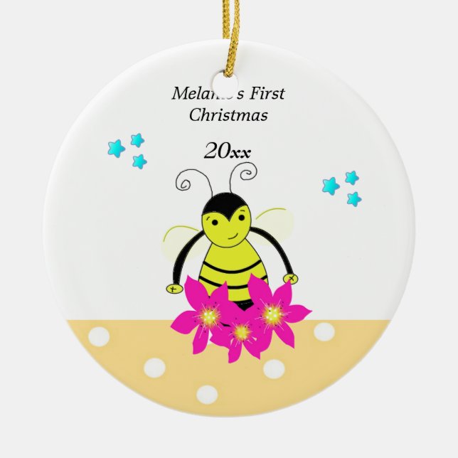 Whimsical Bee Baby's First Christmas Keramikornament (Vorne)