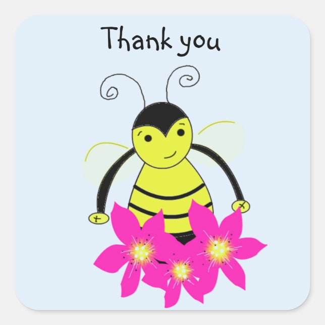 Whimsical Bee Danke Quadratischer Aufkleber (Vorderseite)