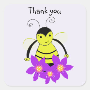 Whimsical Bee Dankeschön Quadratischer Aufkleber