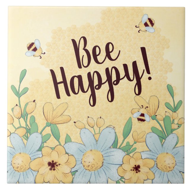 Whimsical Bee Happy Fliese (Vorderseite)