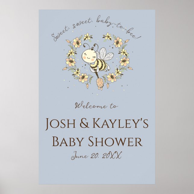 Whimsical Bee Wreath Co-Ed Baby Shower Willkommen Poster (Vorne)