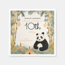 Whimsical Beige Bamboo und Panda Birthday Party
