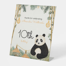 Whimsical Beige Bamboo und Panda Birthday Party Sockelschild