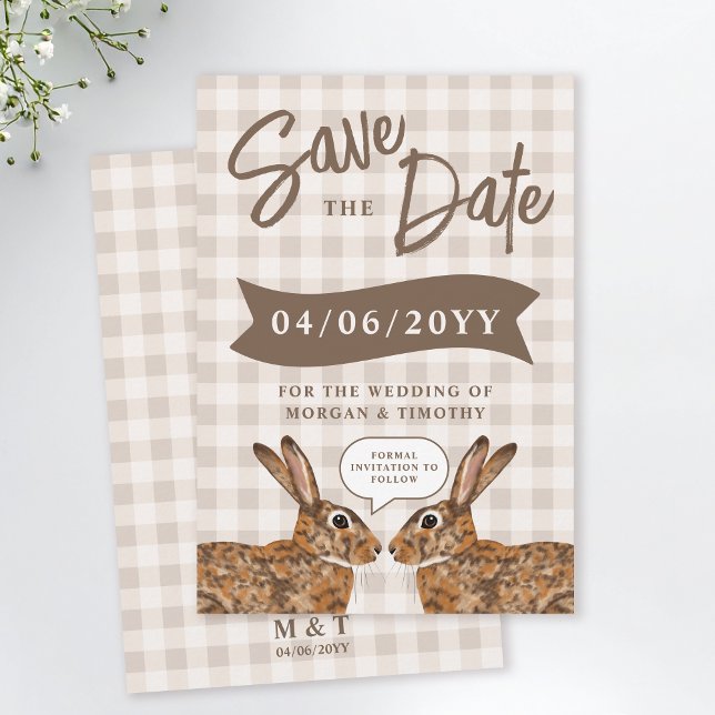 Whimsical Beige Wald Hase Kaninchen Save The Date (Von Creator hochgeladen)