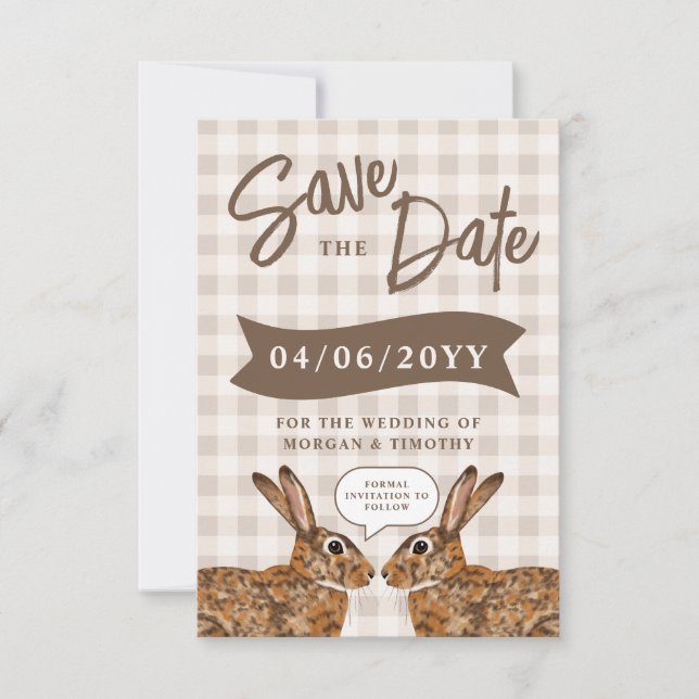 Whimsical Beige Wald Hase Kaninchen Save The Date (Vorderseite)