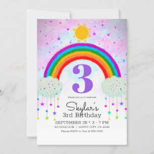 Whimsical bemalte Regenbogen- und Sterne-Geburtsta Einladung