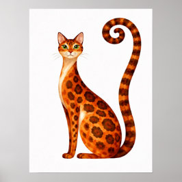 Whimsical Bengal Cat Watercolor Poster