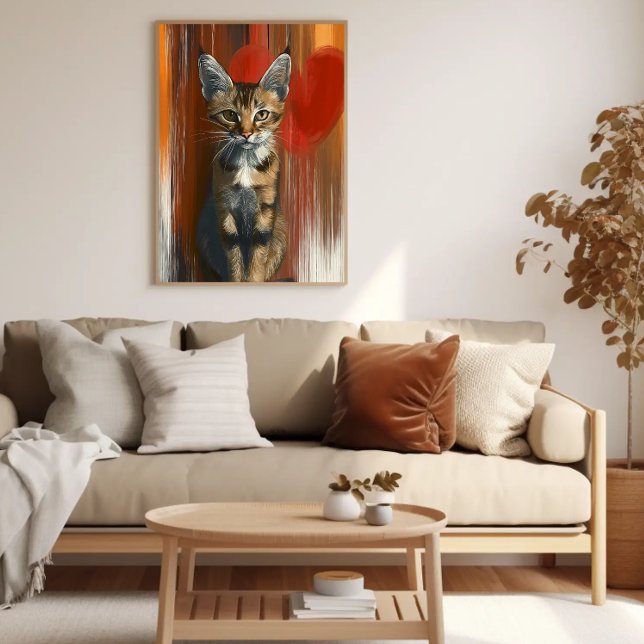Whimsical Bengalisch Cat Portrait auf Herz-Hinterg Poster (Von Creator hochgeladen)