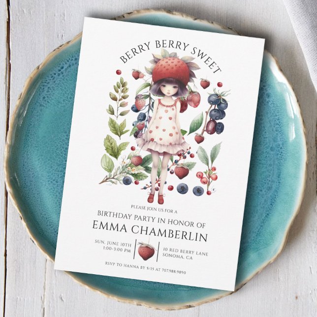 Whimsical Berry Sweet Girl's Birthday Party Einladung (Von Creator hochgeladen)