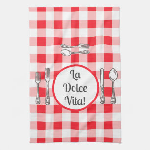 Whimsical Besteck Dolce Vita Rotkariert  Geschirrtuch