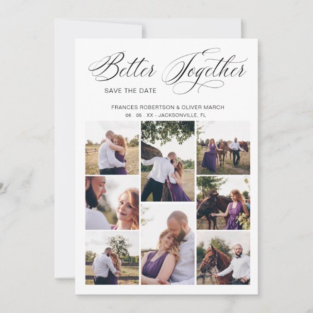 Whimsical Better Together Quote 8 Wedding Fotos Save The Date (Vorderseite)