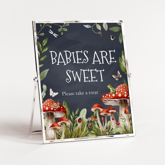 Whimsical Bezauberte Pilzbabys sind süß Poster (Rustic Mushroom Baby Shower Babies are Sweet Sign)